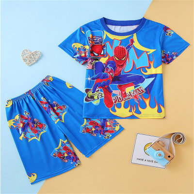 Pijamas de dibujos animados para niños, pantalones cortos finos de manga corta de verano, ropa para el hogar con aire acondicionado