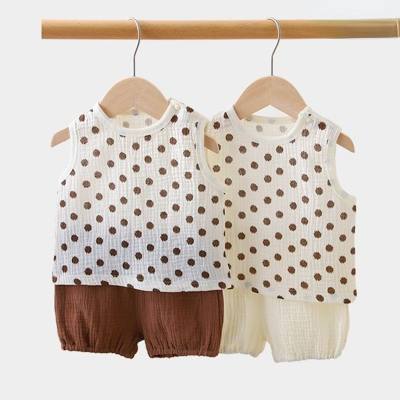 2024 Simple Japanese and Korean summer vest shorts suit air-conditioned shirt top sleeveless polka-dot cotton and linen baby slingback