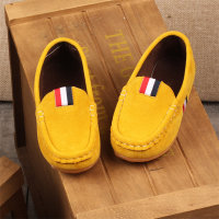 Chaussures plates en cuir antidérapantes de couleur unie pour enfants  Jaune