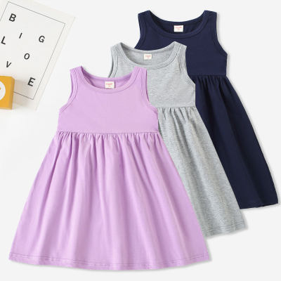 Toddler Girl Casual Solid Color Cotton Dress