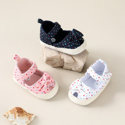 Baby Girl Allover Polka Dotted Bowknot Decor Velcro Sandals