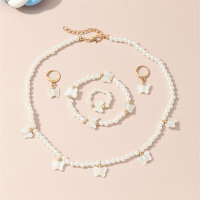 5 Pcs White Pearl Necklace Bracelet Ring Jewelry Set  Multicolor