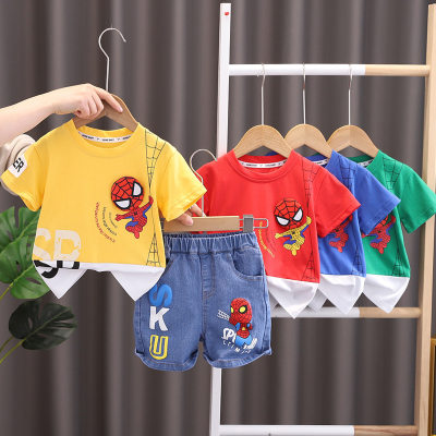 2023 ملابس صيفية أطفال يابانية منتجات  جديدة صيفية للأولاد تي شيرت بأكمام قصيرة على الطراز الكوري خياطة بألوان متباينة