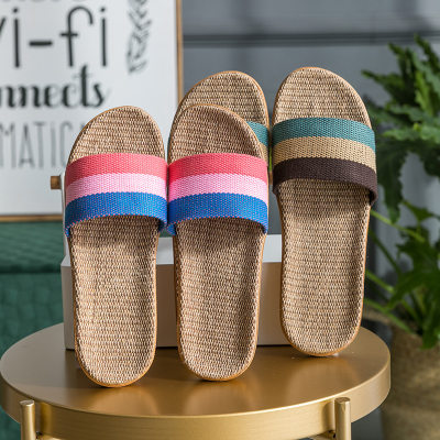 Linen slippers for home use thick-soled summer straw and rattan men and women home indoor non-slip and deodorizing summer