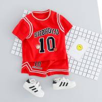 Sports children's suits for boys, round neck two-piece suits, short-sleeved T-shirts, summer soft cotton new baby casual breathable  Red