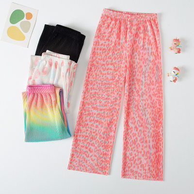 Children's trendy pleated loose casual home pajamas small and medium girls beach wide-leg straight trousers