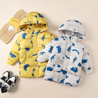 Toddler Boy Cartoon Moon and Cloud Print Style Zippered Long Cotton-padded Jacket