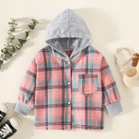 Toddler Boy Plaid Patchwork Hooded Button-up Jacket  Pink