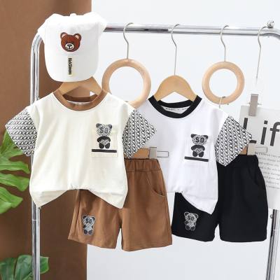 2024 Summer Short-sleeved Suit Fashion Casual Cartoon Animal Pullover Boys Internet Celebrity Children's Clothing Wholesale Short-sleeved