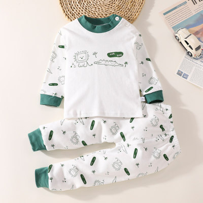 2-piece Toddler Boy Pure Cotton Lion Printed Long Sleeve Top & Allover Printed Pants