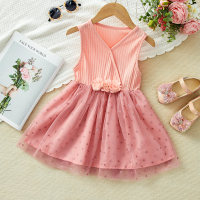 فستان شبكي مخطط بزهرة الحب  وردي 