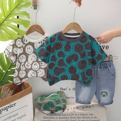 2024 new style boy short-sleeved summer suit stylish baby summer clothes handsome casual infant and child two-piece suit