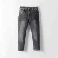 Summer new grey men's high waist grey jeans cool style comfortable casual breathable  Gray