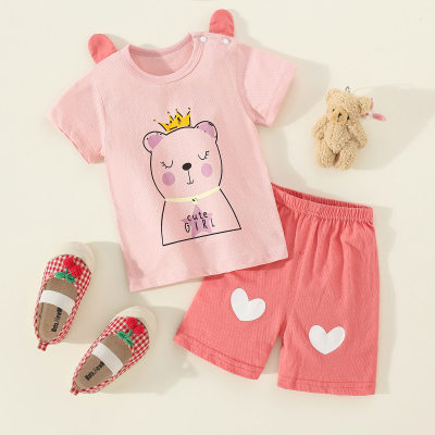 Toddler Girl Bear Pajama Top & Shorts