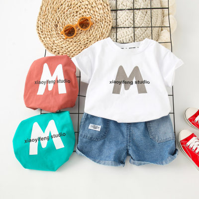 2-piece Toddler Pure Cotton Letter Printed Short Sleeve T-shirt & Matching Denim Shorts
