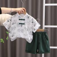 نمط جديد للأولاد الطراز القديم تانغ بدلة طفل ملابس غير رسمية الصيف طفل أنيق النمط الصيني ملابس الأطفال بدلة من قطعتين  أبيض