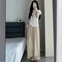 Wide-leg pants high waist slimming casual pants plus size women's trousers solid color straight pants  Apricot