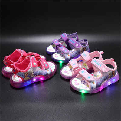 Sandálias respiráveis luminosas congeladas infantis