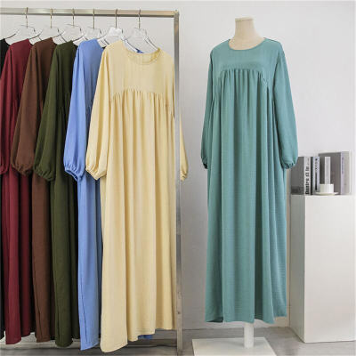Women's Loose Plus Size Long Sleeve Solid Color Pullover Robe Dress