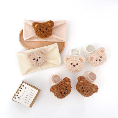 Baby Pure Cotton 3D Bear Decor Headwrap & Socks