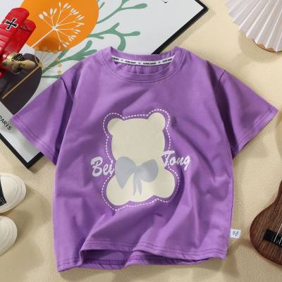Children's cotton short-sleeved middle and large children's girls T-shirts Class A summer cotton tops children's T-shirts Class A 100% cotton