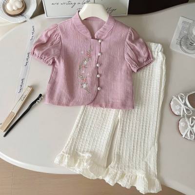 Short-sleeved girls summer suit new style children's fashionable trousers two-piece suit