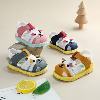 Sandalias de velcro estilo animal de dibujos animados con bloque de color para niños pequeños