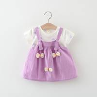 New cute fresh suspender dress children's spring and autumn stylish dress  Purple