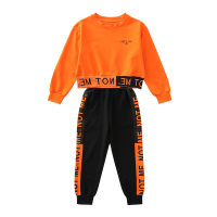 Girls' fashionable and trendy letter-printed loose casual sports sweatshirt suit  Orange