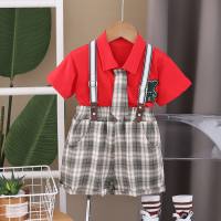 Boys' new summer suits 2024 new infant and children's clothing stylish boys' summer shirts short-sleeved overalls  Red