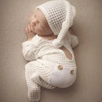 Grenzüberschreitende Neugeborenen-Fotografie-Kleidung Einteiler Ha Yi Fotostudio Fotokleidung Strampler Gestrickte Jungen Zweiteiliges Set  Weiß