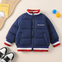 Toddler Boy Solid Color Letter-printed Zipper Cotton-padded Jacket  Navy Blue
