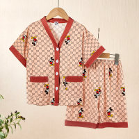 24 años nuevos pijamas para niños sección delgada de verano ropa para niños y niñas con aire acondicionado ropa de hogar para niños grandes verano para niñas de manga corta  Multicolor