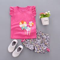 Trendige Mädchen-Baby-Sommerkleidung für Kleinkinder, neuer Stil, 2 Mädchenanzüge, kurze Weste, Anzüge für Säuglinge und Kinderkleidung im Alter von 1–4 Jahren  Pink