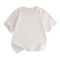 Camiseta de manga corta absorbente de sudor de color sólido de algodón puro con cuello redondo suelto para niños  Albaricoque