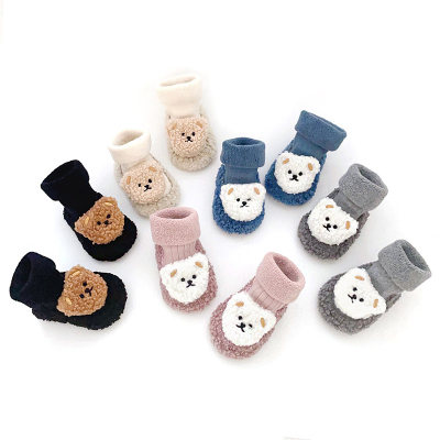 Baby Pure Cotton Bear Decor Patchwork Non-slip Soft Sole Socks