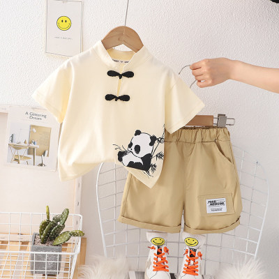 Children's Chinese style short-sleeved suit summer panda short-sleeved two-piece set 2023 new fashion children's clothing baby trendy clothes