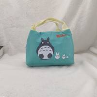 Cute cartoon expression lunch bag ice bag portable thick waterproof canvas lunch box bag lunch with rice insulation bag  Green
