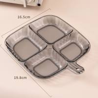 Household four-compartment kitchen side dish plate with handle, children's snack fruit plate, multi-functional portable hanging dinner plate  Gray