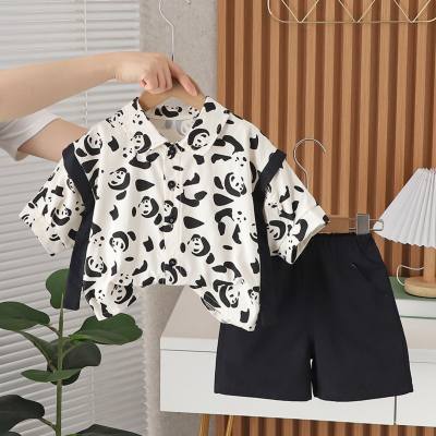 New summer style for small and medium-sized children, fashionable and stylish full-print panda short-sleeved suit, trendy boys' casual short-sleeved suit