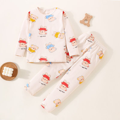 Kids Cartoon Bear Printed T-shirt & Pants Pajamas