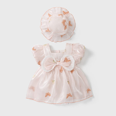 Combinaison d'été pour bébé fille, jupe portefeuille en fil papillon, élégante, à capuche, robe de princesse d'un an, tendance