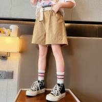Girls shorts summer outer wear children's thin middle and large children's overalls girls loose casual pants  Khaki