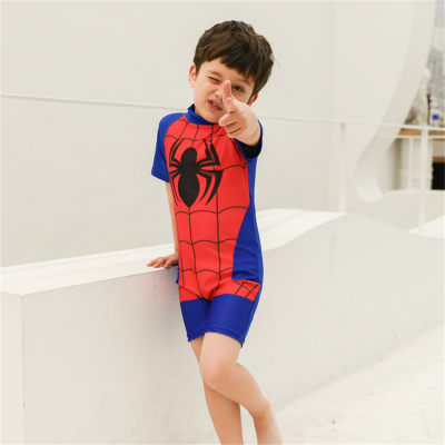 Children's swimsuit one-piece boy's small and medium-sized children's short-sleeved shorts swimsuit baby boy conservative swimsuit