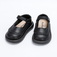 Toddler Girl PU Leather Solid Color Velcro Low Heel Shoes  Black
