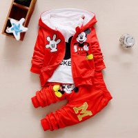 3-Piece Toddler Boy Autumn Casual Cartoon Print Long Sleeves T-shirt & Pants & Zip Hooded Jacket  Red