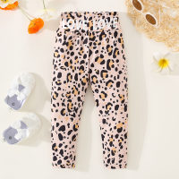 2-piece Toddler Girl Solid Color Letter Printed Close-fitting Pants & Lepard Print Letter Printed Close-fitting Pants  Pink
