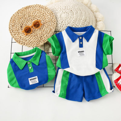 2-piece Toddler Boy Pure Cotton Color-block Short Sleeve Polo Shirt & Matching Shorts