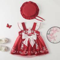 Pedo bebé recién nacido traje de una pieza fino estilo chino verano recién nacido vestido de verano de una sola pieza vestido de recién nacido ropa de bebé  rojo