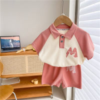 Camisa polo de verão infantil meninos manga curta shorts terno cor combinando meninas impresso meia manga esportes soltos  Rosa